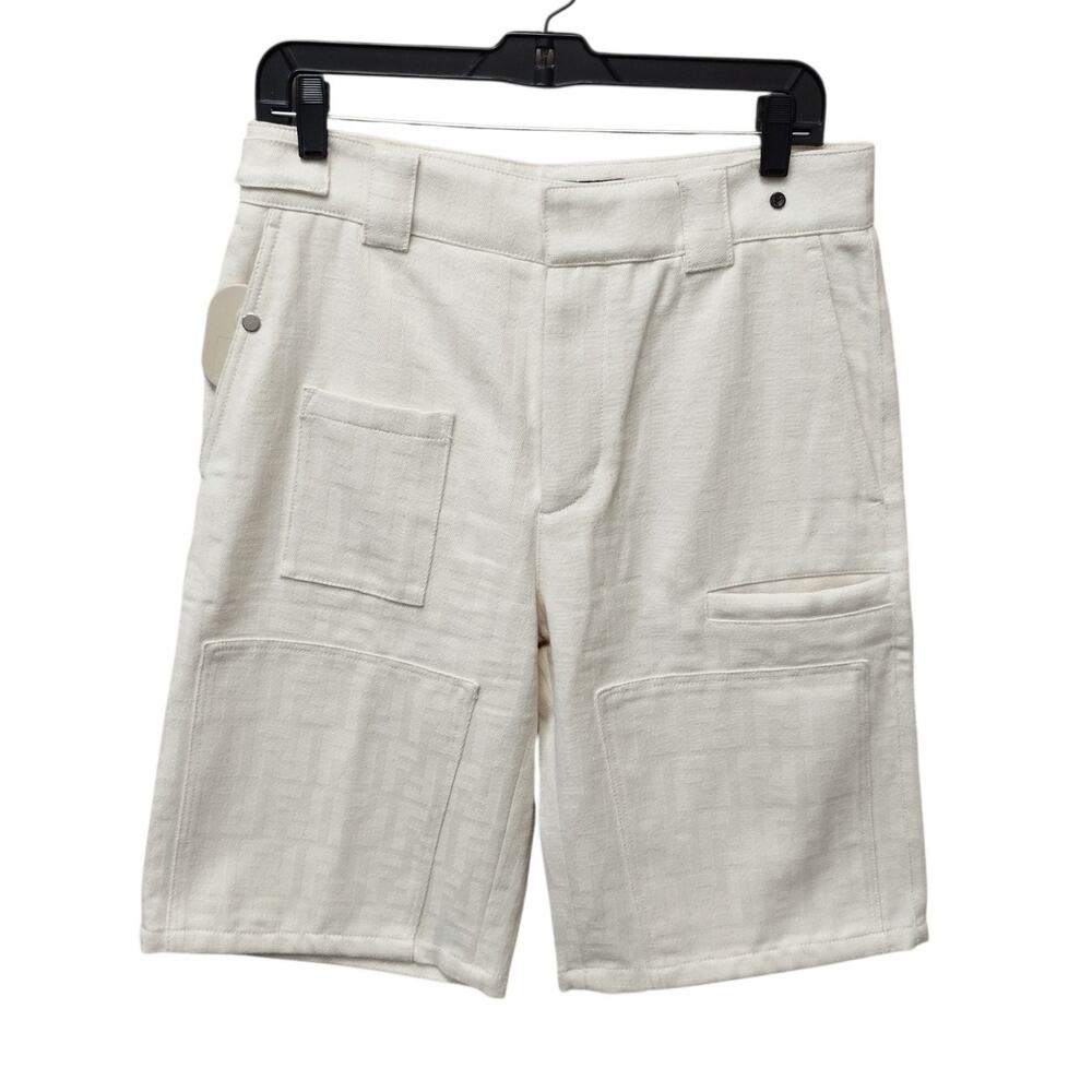 Fendi Mens Old Money Canvas Utility Shorts 46 Ivory Coastal Resort Quiet Luxury